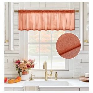 Burnt Orange Sheer Valance Linen Textured Look 1 Panel, 60" W x 18" L